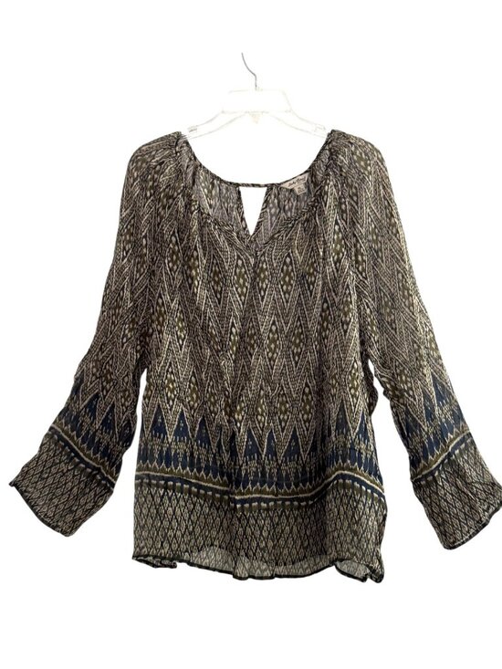 Lucky Brand Tops - Lucky Brand Sheer Boho Green Blue Geometric Pattern Long Sleeves NWT Womens XL